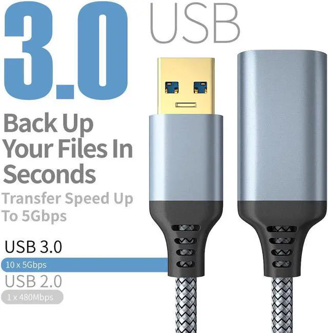 Alt view image 6 of 7 - 3M/10FT USB 3.0 Extension Lead, USB Type A Male to Female Extension Cord Durable Braided Material 5Gbps Fast Data Transfer Compatible with USB Keyboard, Mouse, Flash Drive, Hard Drive, Printer -Gray