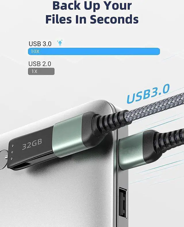 Alt view image 4 of 7 - 3M/10FT USB 3.0 Extension Lead, USB Type A Male to Female Extension Cord Durable Braided Material 5Gbps Fast Data Transfer Compatible with USB Keyboard, Mouse, Flash Drive, Hard Drive, Printer -Gray