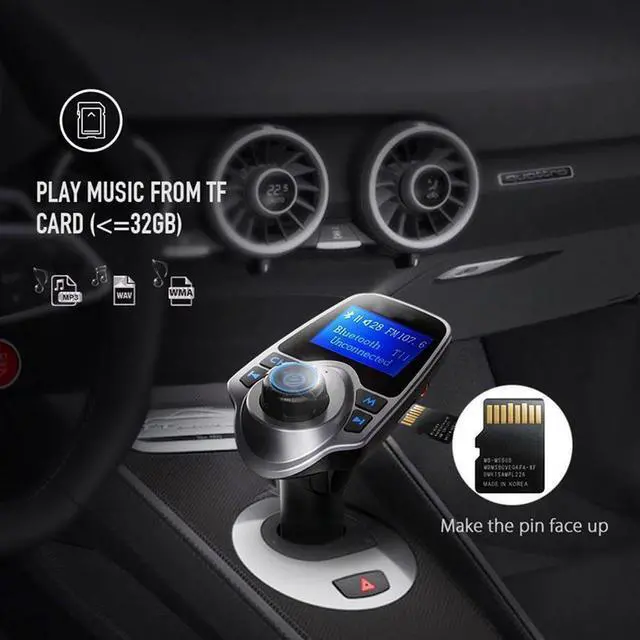 Alt view image 5 of 7 - Bluetooth FM Transmitter for Car, Wireless Bluetooth Radio Transmitter Adapter with Hand-Free Calling and 1.44 LCD Display, Music Player Support TF Card USB Flash Drive AUX Input/Output