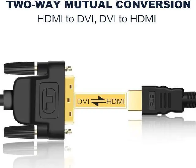 Alt view image 4 of 7 - HDMI to DVI Cable, 10 Feet HDMI Male to DVI(24+1) Male Cable, Gold Plated HDTV to DVI Cable, Support 1080P, 3D, for Raspberry Pi, Roku, Xbox One, Blue-ray, Nintendo Switch (10ft / 3M)