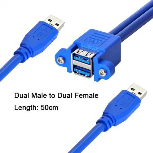 Alt view image 2 of 7 - Aomoproing Combo Dual USB 3.0 Male to Stackable Female Extension Cable 50cm with Screw Panel Mount Holes