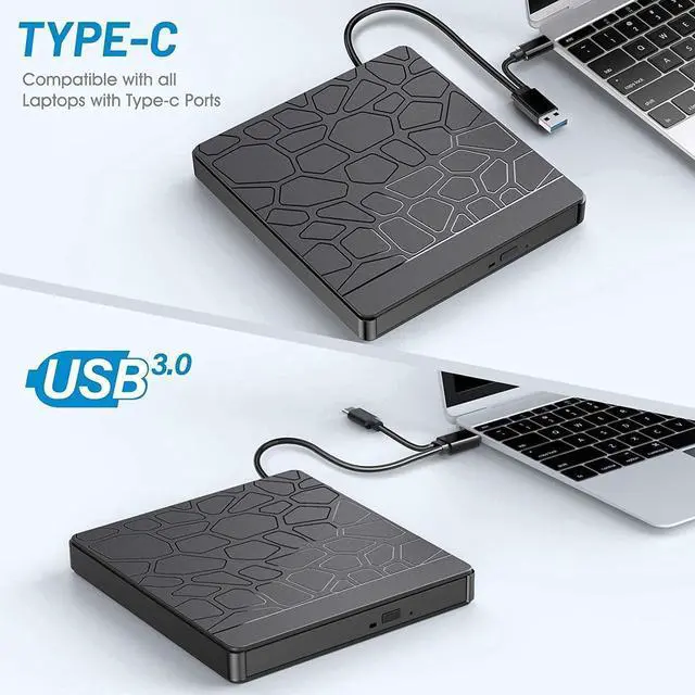 Alt view image 5 of 7 - External CD DVD Drive, Type-C USB 3.0 Slim Portable CD Reader with SD TF Card Reader & USB-Stick Port, CD/DVD-RW Burner Low Noise High Speed Data Transfer Super Drive for Laptop PC Windows,OS