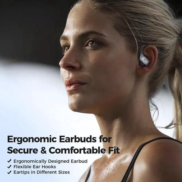 Alt view image 6 of 7 - Bluetooth Headphones, True Wireless Earbuds, BT5.3 Sports Earbuds 75H Playtime, IPX7 Waterproof, LED Power Display, Over Ear Buds with Earhooks, Mic in-Ear Headphones Deep Bass for Sports Workout