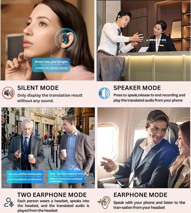 Alt view image 4 of 7 - [Upgraded] Ai Translation Earbuds Real Time,144 Language Translator Over The Ear Earbuds | Intelligent Touch Screen Bluetooth Earphones | True Wireless Open Ear Earbuds Bluetooth 5.4 Headphones