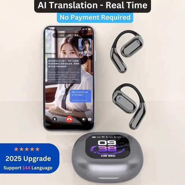 Alt view image 6 of 7 - [Upgraded] Ai Translation Earbuds Real Time,144 Language Translator Over The Ear Earbuds | Intelligent Touch Screen Bluetooth Earphones | True Wireless Open Ear Earbuds Bluetooth 5.4 Headphones
