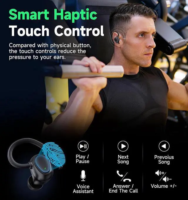 Alt view image 6 of 7 - True Wireless Earbuds, Bluetooth 5.3 TWS Ear Buds 42Hrs Playtime Bluetooth Headphones with Charging Case Stereo Bass Over-Ear Earphones with Earhooks Built-in Mic Waterproof Headset for Sports
