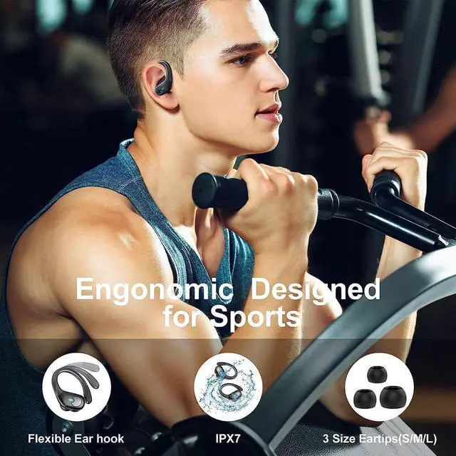 Alt view image 5 of 7 - Ture Wireless Earbuds, Bluetooth Headphones 5.3, 60Hrs Playtime USB-C Charging Case, LED Display, ENC Clear Talk, Deep Bass, Comfortable Fit, Over-Ear IPX7 Waterproof Headset with Earhooks