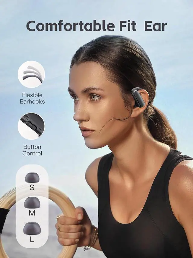 Alt view image 3 of 7 - True Wireless Earbuds, Bluetooth Headphones with Earhook 30Hrs Playtime Sport Ear Buds IPX7 Waterproof Over-Ear Headsets with Microphones Earphones for Workout Fitness Running Gym Black