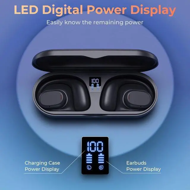 Alt view image 4 of 7 - Wireless Earbuds | Bluetooth Headphones, Non-In-Ear Ear Protection Headphones Wireless Bluetooth 5.3 with LED Display, Up to 8 Hours Playtime Touch Control Sports Waterproof Earbuds Wireless Bluetooth