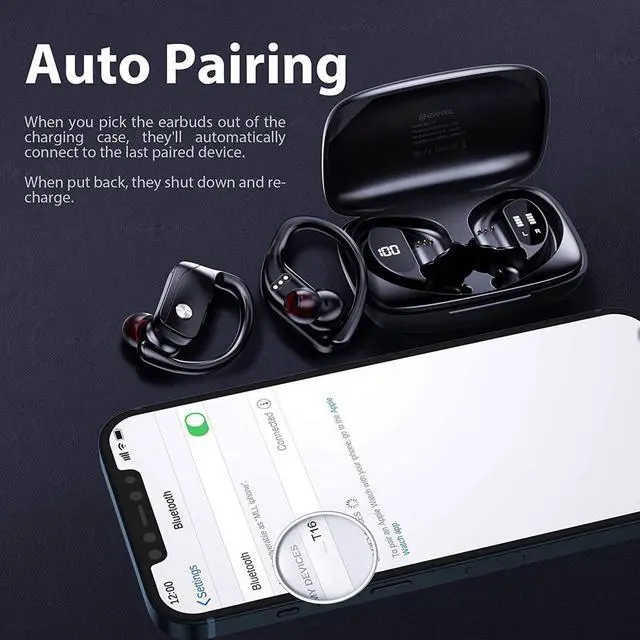Alt view image 6 of 6 - Ture Wireless Earbuds Bluetooth Headphones 48hrs Playtime Sport Earphones with LED Display TWS Stereo Deep Bass Ear Buds with Earhooks Waterproof in-Ear Built-in Mic Headset for Running Workout