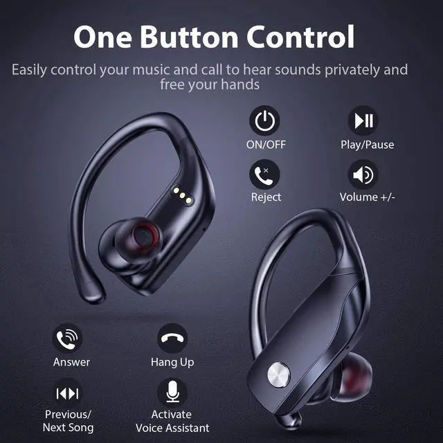 Alt view image 4 of 6 - Ture Wireless Earbuds Bluetooth Headphones 48hrs Playtime Sport Earphones with LED Display TWS Stereo Deep Bass Ear Buds with Earhooks Waterproof in-Ear Built-in Mic Headset for Running Workout