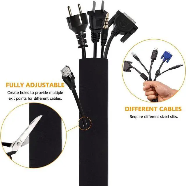 Alt view image 4 of 7 - Cord Organizer System Cable Management Sleeve, 19.5 inch, Wire Cover with Zipper, Cable Wrap, Cord Sleeves for TV, Computer, Office, Home Entertainment, 4 Pack