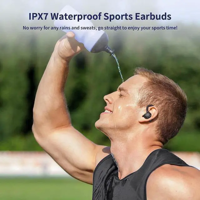 Alt view image 4 of 7 - True Wireless Earbuds, Bluetooth Headphones 50Hrs Playback Ear Buds IPX7 Waterproof Sports Earphones Dual Power Display with Earhooks Built in Mic Clear Calls Over Ear Earbuds for Running Workout Gym