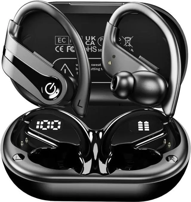Main image of Ture Wireless Earbuds Bluetooth Ear Buds with Mic, 72H Wireless Headphones Bluetooth 5.3 Sport Earbuds Digital LED Display, IPX7 Waterproof Over Ear Earphones with Hooks for Sports Running Workout Gym