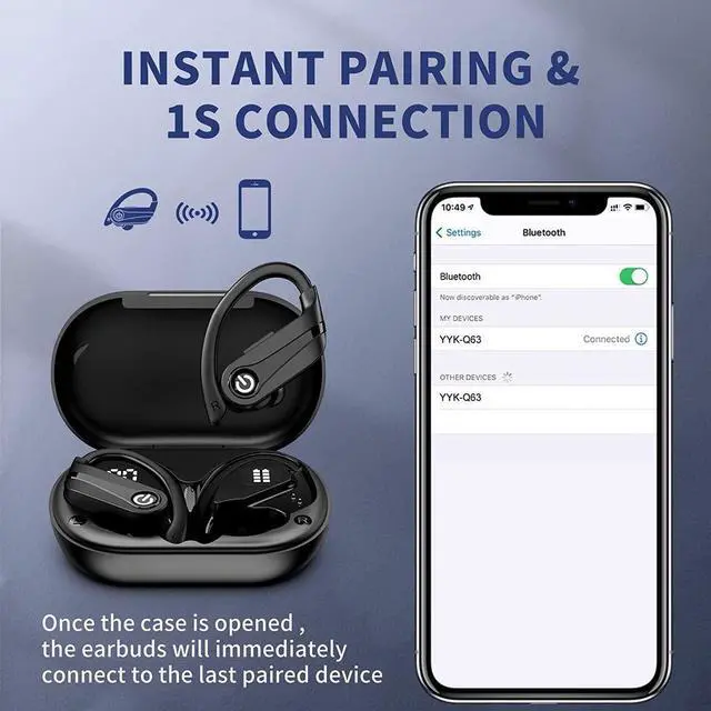 Alt view image 3 of 7 - Ture Wireless Earbuds Bluetooth Ear Buds with Mic, 72H Wireless Headphones Bluetooth 5.3 Sport Earbuds Digital LED Display, IPX7 Waterproof Over Ear Earphones with Hooks for Sports Running Workout Gym