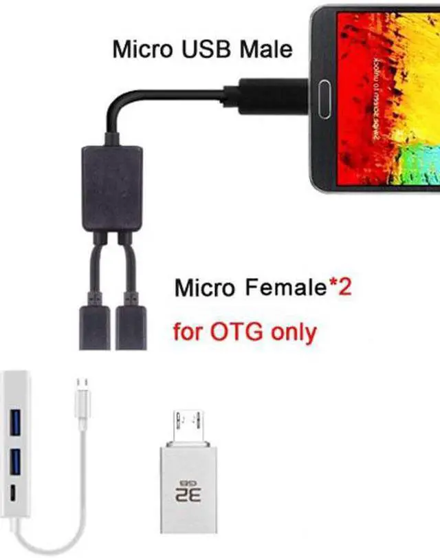 Alt view image 4 of 7 - Aomoproing Micro USB to Dual Ports Micro USB Female Hub Cable For Laptop PCMouseFlash Disk