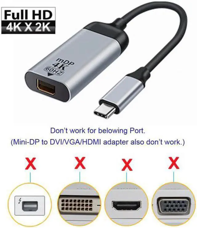 Alt view image 4 of 7 - Aomoproing USB-C Type C to Mini DP Displayport Cable Adapter 4K 2K 60hz for TabletPhoneLaptop