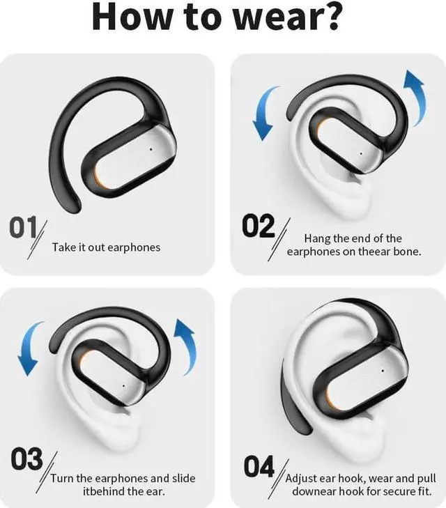 Alt view image 4 of 7 - Open Ear Headphones Wireless 5.4 Earbuds Support 2 Devices Connecting Over-Ear Touch Control 16mm Speakers Ear Buds IP6 Waterproof Earphones 45H Playback LED Power Display Headset for Gym