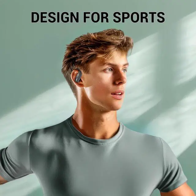 Alt view image 2 of 6 - Sport Wireless Earbuds, Bluetooth Headphones 48H Playback Premiun Bass Ear Buds with Earhooks Mic LED Power Display Charging Case in-Ear Earphones Headset for Workout Gym Exercise Running