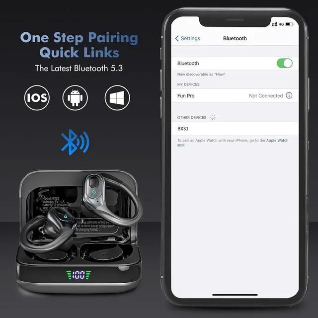 Alt view image 6 of 7 - True Wireless Earbuds, 75H Playtime Bluetooth 5.3 Headphones, IP7 Waterproof Bluetooth Headset for Sports, Running, Bluetooth Wireless in Ear Earphones for iOS/Android Cellphones