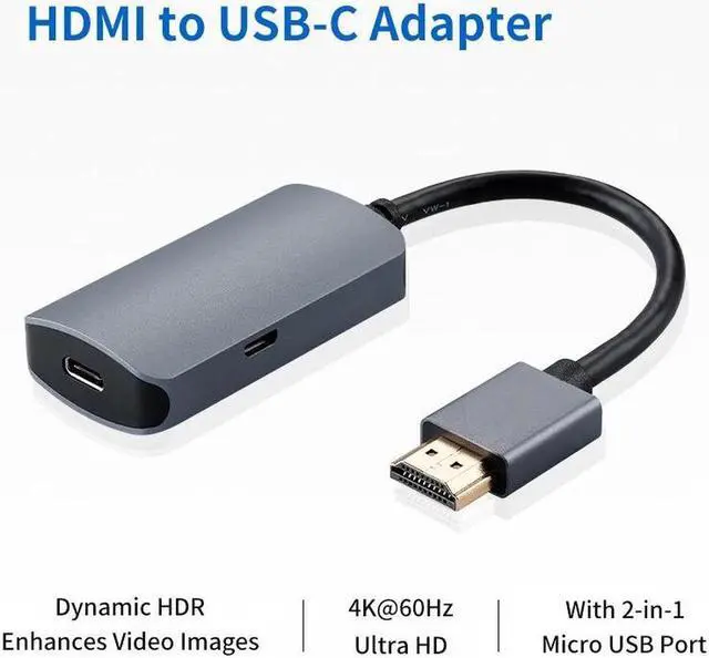 Alt view image 4 of 7 - Premium 4K 60Hz HDMI Male to USB-C Female Adapter Type C USB 3.1 Monitor Input to HDMI-Output Laptop Converters USB C