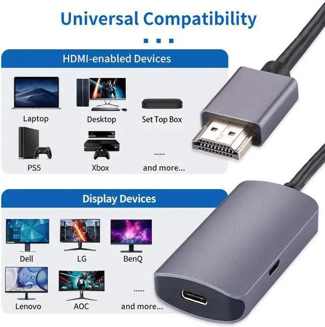 Alt view image 6 of 7 - Premium 4K 60Hz HDMI Male to USB-C Female Adapter Type C USB 3.1 Monitor Input to HDMI-Output Laptop Converters USB C