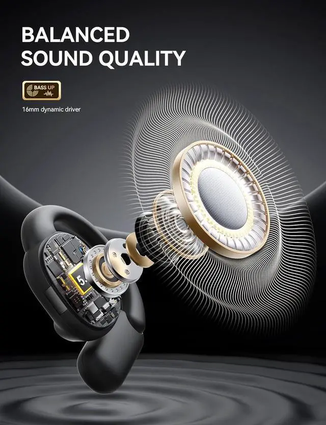 Alt view image 5 of 7 - Open Ear Headphones, Bluetooth 5.4 Wireless Earbuds with Digital Display, Ultra-Comfort, Clear Calls, Powerful Sound, 50H Playtime, IPX4 Waterproof Sports Earphones for Running & Workouts
