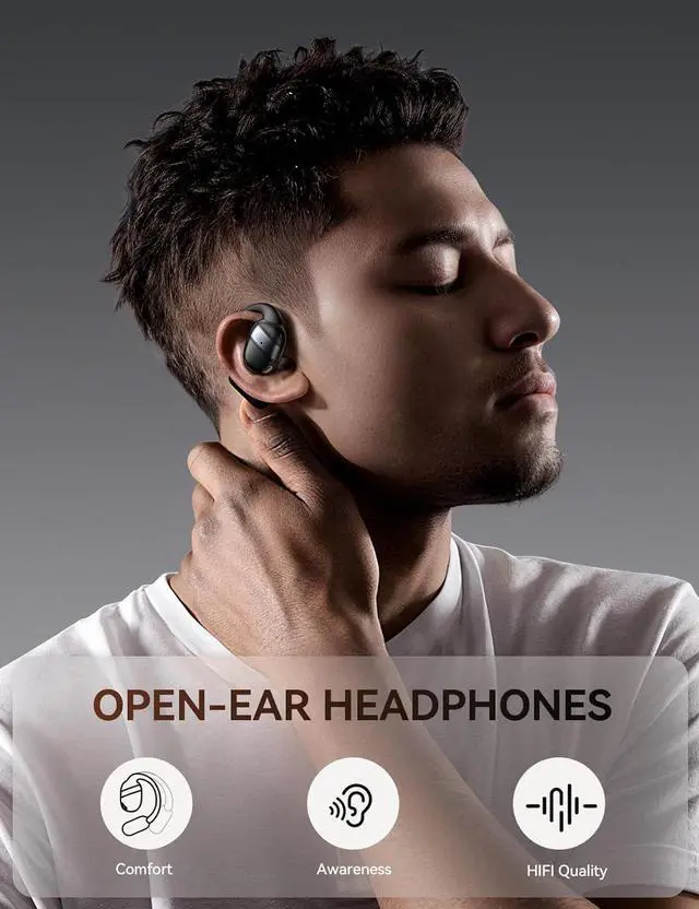 Alt view image 2 of 7 - Open Ear Headphones, Bluetooth 5.4 Wireless Earbuds with Digital Display, Ultra-Comfort, Clear Calls, Powerful Sound, 50H Playtime, IPX4 Waterproof Sports Earphones for Running & Workouts