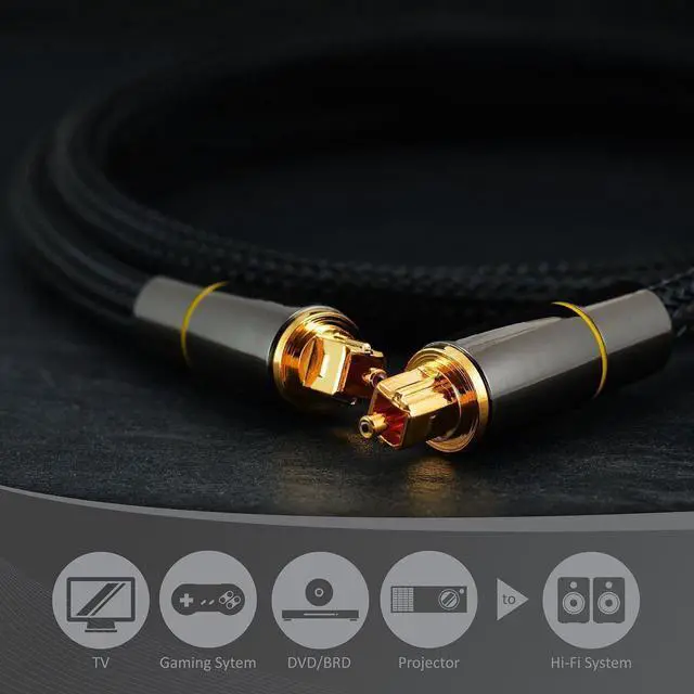 Alt view image 4 of 7 - Digital Optical Audio Toslink Cable , [24K Gold-Plated, Ultra-Durable] Fiber Optic Cable Male to Male Cord Compatible with Sound Bar, TV, PS4, Xbox, Home Theater, Samsung, 6 ft.