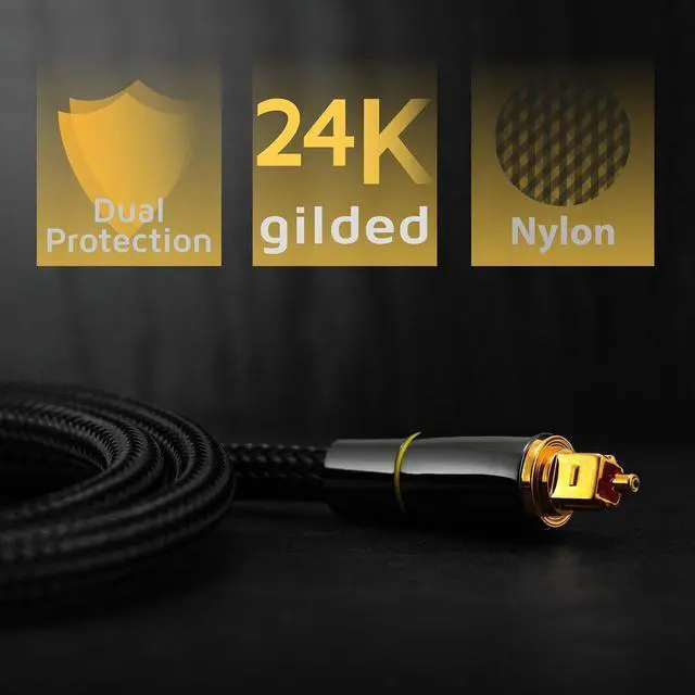 Alt view image 6 of 7 - Digital Optical Audio Toslink Cable , [24K Gold-Plated, Ultra-Durable] Fiber Optic Cable Male to Male Cord Compatible with Sound Bar, TV, PS4, Xbox, Home Theater, Samsung, 6 ft.