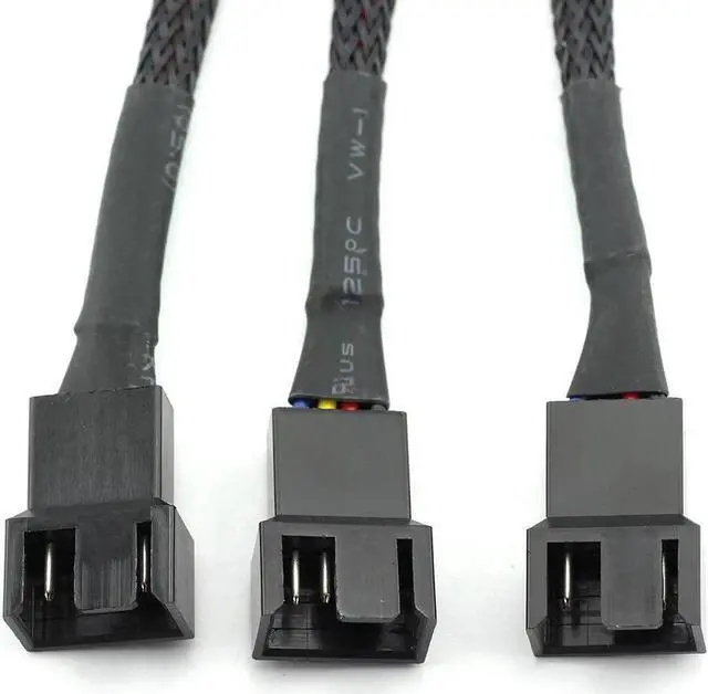 Alt view image 5 of 6 - 4Pin 1 to 3 Ways PWM Fan Splitter Cable Black Sleeved Fan Power Extension Cable 4Pin Female to 3X 4Pin Male 27cm/10.5 inches