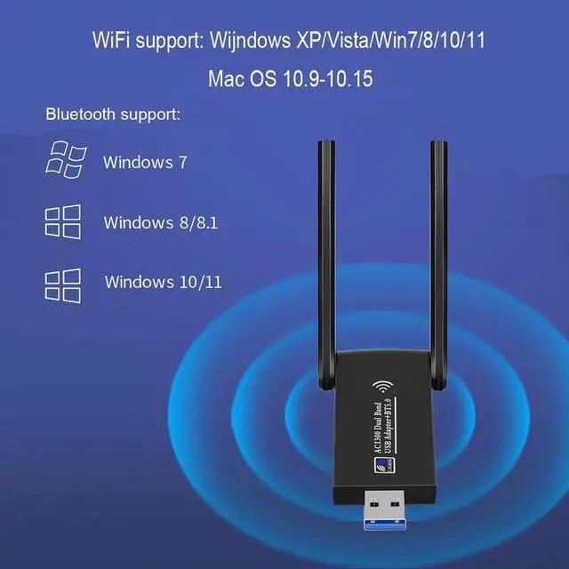 Alt view image 6 of 7 - Dual Band WiFi + Bluetooth 5.0 Wireless Network Card USB 3.0 1300M 802.11ac Adapter AC1300 With Antenna For Laptop PC 2.4GHz + 5.8GHz Mini Dongle