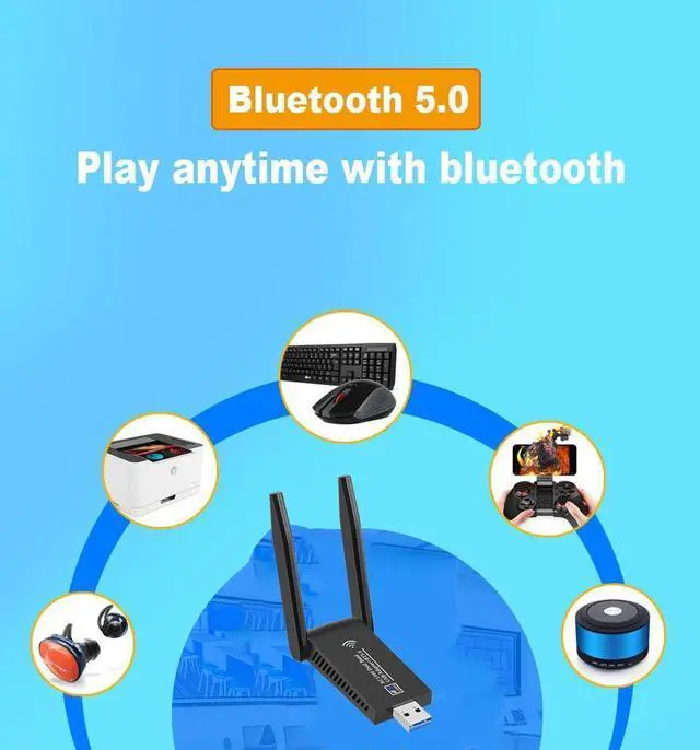 Alt view image 5 of 7 - Dual Band WiFi + Bluetooth 5.0 Wireless Network Card USB 3.0 1300M 802.11ac Adapter AC1300 With Antenna For Laptop PC 2.4GHz + 5.8GHz Mini Dongle