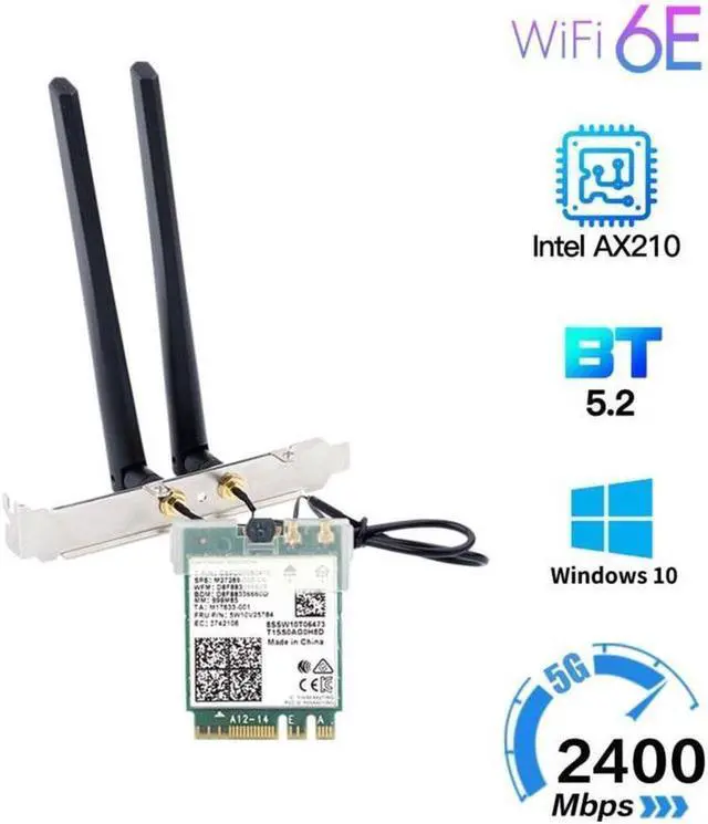 Alt view image 6 of 7 - M.2 Desktop Kit Intel AX210 Dual Band wifi Card Wi-Fi 6E AX210NGW M.2 Wifi Bluetooth 5.2 card Wireless Network 802.11ax Adapter for Windows 10