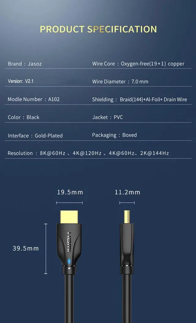 Alt view image 3 of 7 - 3FT/6FT/10FT/16FT/30FT4K120Hz HDMI2.1 Gaming Cable 48Gbps Ultra High Speed (8K@60Hz 7680x4320, 4K@120Hz) HDCP 2.2&2.3, eARC,HDR10, Dynamic HDR, Compatible with Roku TV/HDTV/PS5/Blu-ray - 3FT