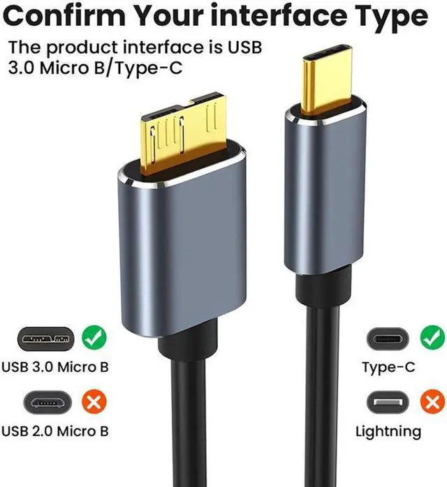 Alt view image 2 of 7 - USB C to Micro B Hard Drive Cable, 3.3ft/1M USB C Male to Micro USB Sync Cord and Wire for Portable External Hard Drives like My Passport, WD Elements,Seagate Expansion,Toshiba,Samsung M3 /Galaxy S5