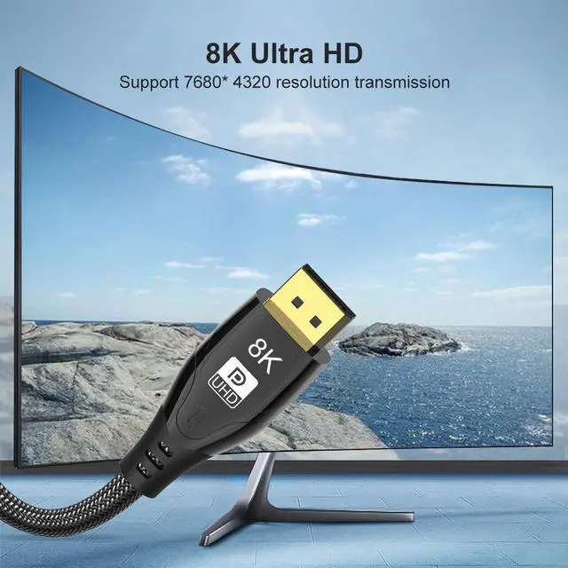 Alt view image 2 of 7 - DisplayPort Cable DP 1.4 10ft / 3M, 8K DP to DP Cable Bandwidth 32.4 Gbit/s, FreeSync & G-Sync, Support 8K @60Hz, 4K @144Hz/120Hz/60Hz, 2K @165Hz, 1080P @240Hz, Compatible With PC / Monitor - Grey