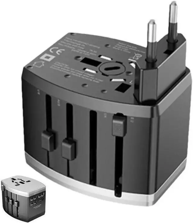 Alt view image 2 of 6 - Worldwide Universal Travel Power Adapter, 1500W International Adaptor with 3 USB + 1 Type-c Ports, UK/ EU/ AU/ US (200+ Countries) All-in-One Power Socket Wall Charger for America European Asia China