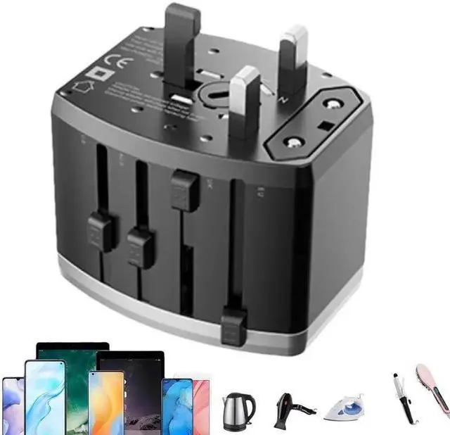 Alt view image 4 of 6 - Worldwide Universal Travel Power Adapter, 1500W International Adaptor with 3 USB + 1 Type-c Ports, UK/ EU/ AU/ US (200+ Countries) All-in-One Power Socket Wall Charger for America European Asia China