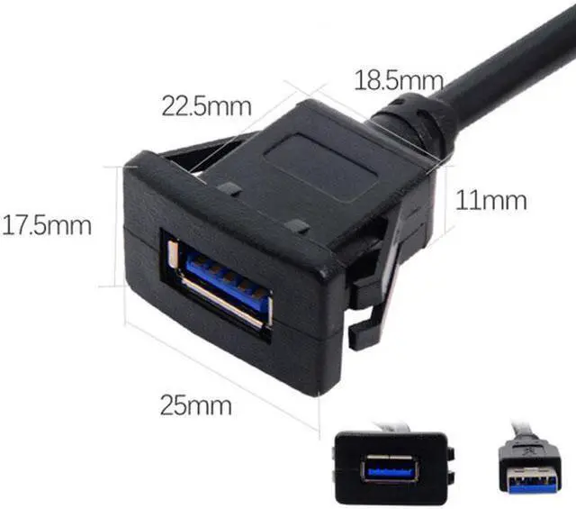 Alt view image 2 of 5 - Aomoproing  1m Waterproof Single USB 3.0 Extension Latch Mount Car AUX Cable for Dashboard Panel