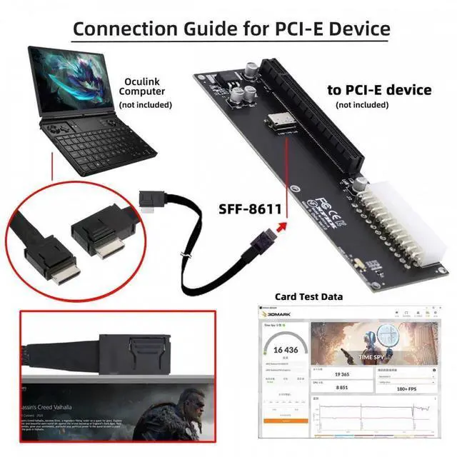 Alt view image 4 of 7 - Aomoproing Left Angled 90 Degree OcuLink PCIe 4.0 PCI-Express  Data Active Cable for eGPU SSD 50cm