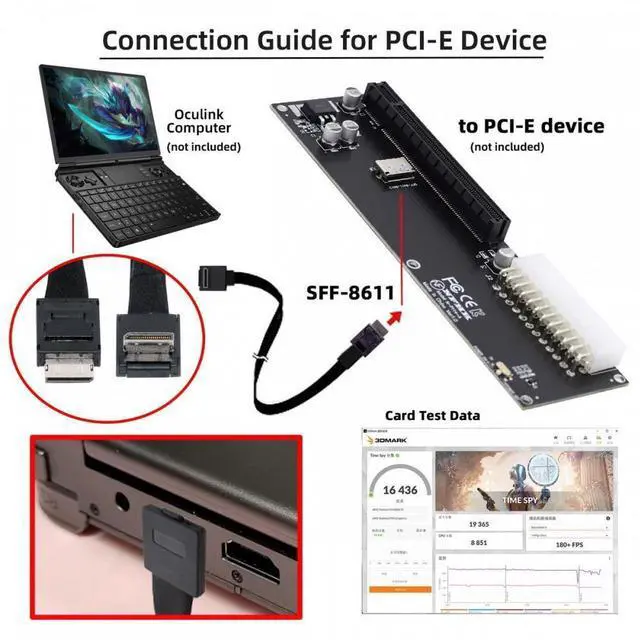 Alt view image 5 of 7 - Aomoproing Down Angled 90 Degree OcuLink PCIe 4.0 PCI-Express Data Active Cable for eGPU SSD 80cm