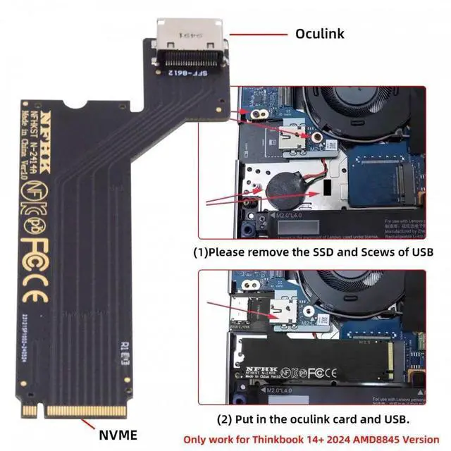 Alt view image 2 of 7 - Aomoproing PCI-E 4.0 M.2 M-key to Oculink SFF-8612 SFF-8611 Host Adapter for 2024 ThinkBook 14+ AMD8845 External Graphics Card & SSD