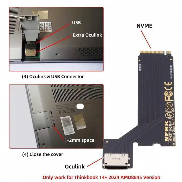 Alt view image 6 of 7 - Aomoproing PCI-E 4.0 M.2 M-key to Oculink SFF-8612 SFF-8611 Host Adapter for 2024 ThinkBook 14+ AMD8845 External Graphics Card & SSD