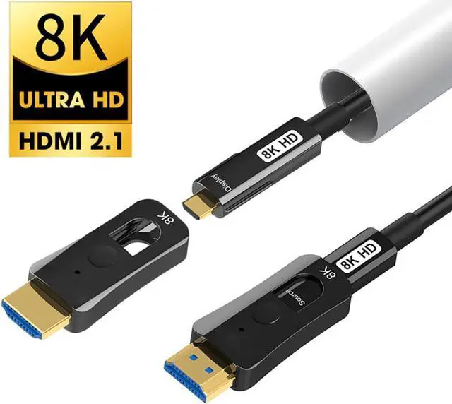 Main image of Long 8K Fiber Optic HDMI 2.1 Cable in Wall 100Feet, Supports 8K@60Hz 4K@120Hz Ultra High Speed 48Gbps Detachable Micro HDMI Dynamic HDR, eARC, Dolby Atmos, Compatible with PS5, Xbox-Black