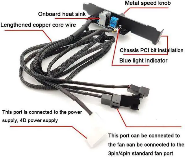 Alt view image 2 of 6 - PCI Slot Fan Speed Controller 3 Fans by 1 Knobs w/ On OFF Switch- Power by Molex 4pin(12V Only)-45cm Cable 0-100% Stepless Speed Adjust