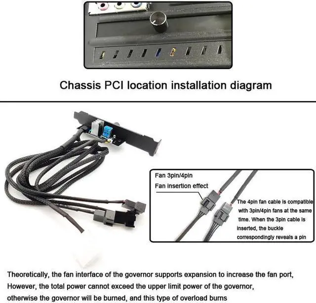 Alt view image 3 of 6 - PCI Slot Fan Speed Controller 3 Fans by 1 Knobs w/ On OFF Switch- Power by Molex 4pin(12V Only)-45cm Cable 0-100% Stepless Speed Adjust