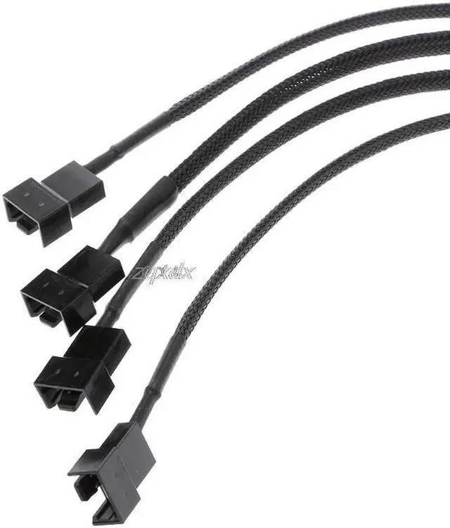 Alt view image 4 of 6 - 1 To 4 Way Y-Splitter Sleeved 4-Pin Molex Male To 4x 3-Pin/4-Pin PWM Male Connector Fan Extension Adapter Cable