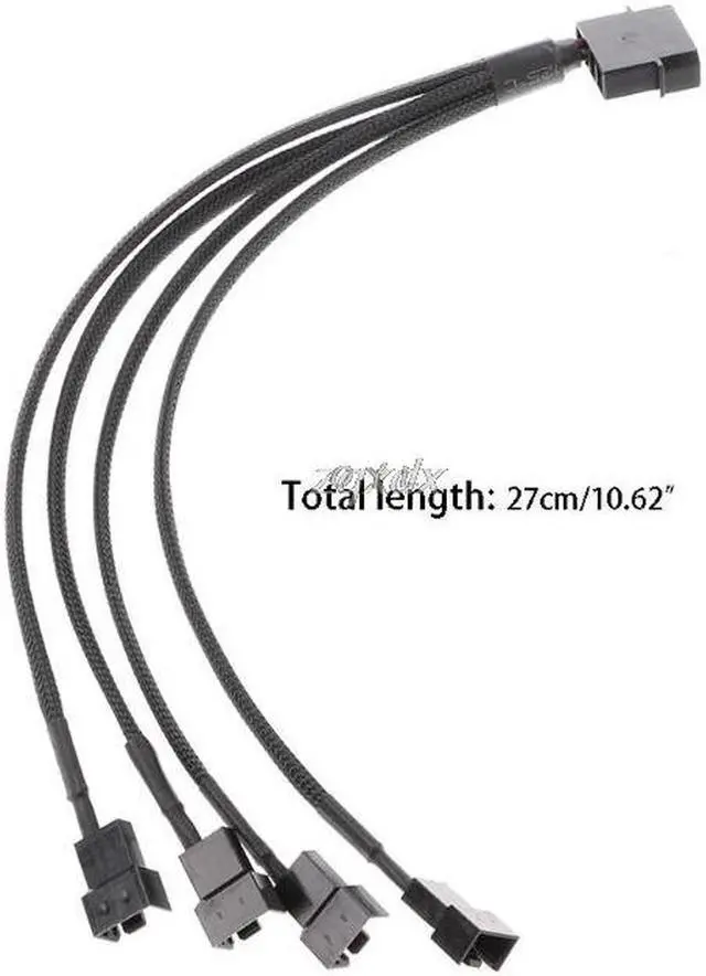 Alt view image 6 of 6 - 1 To 4 Way Y-Splitter Sleeved 4-Pin Molex Male To 4x 3-Pin/4-Pin PWM Male Connector Fan Extension Adapter Cable