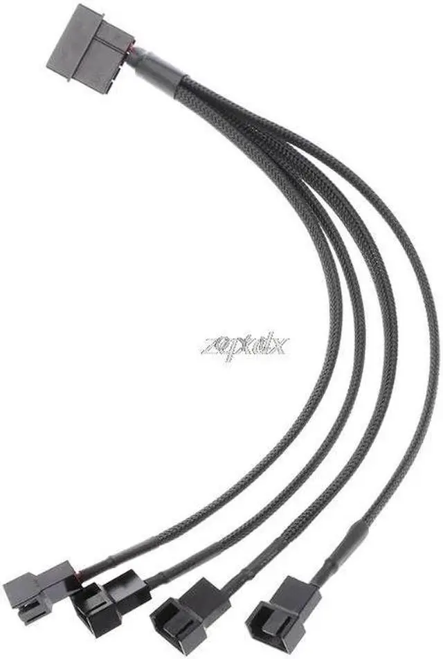 Main image of 1 To 4 Way Y-Splitter Sleeved 4-Pin Molex Male To 4x 3-Pin/4-Pin PWM Male Connector Fan Extension Adapter Cable